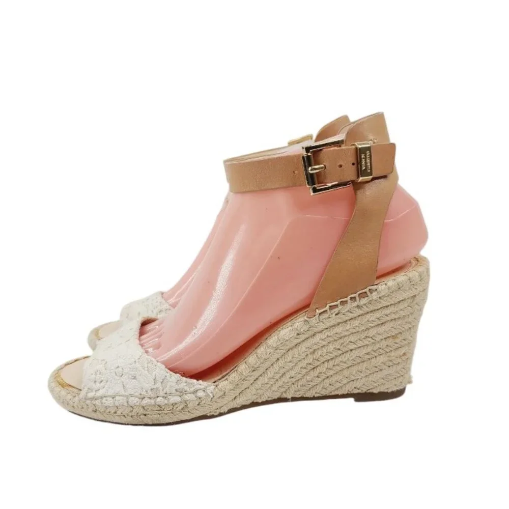 Vince Camuto Women's White Tan Jute‎ Wedge Ankle Strap Sandal Size US 8.5